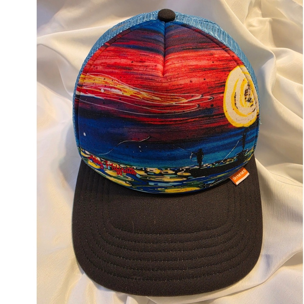 Simms‎ Fishing Products Sunset Graphic Trucker Hat Blue Mesh Snapback Cap OSFM